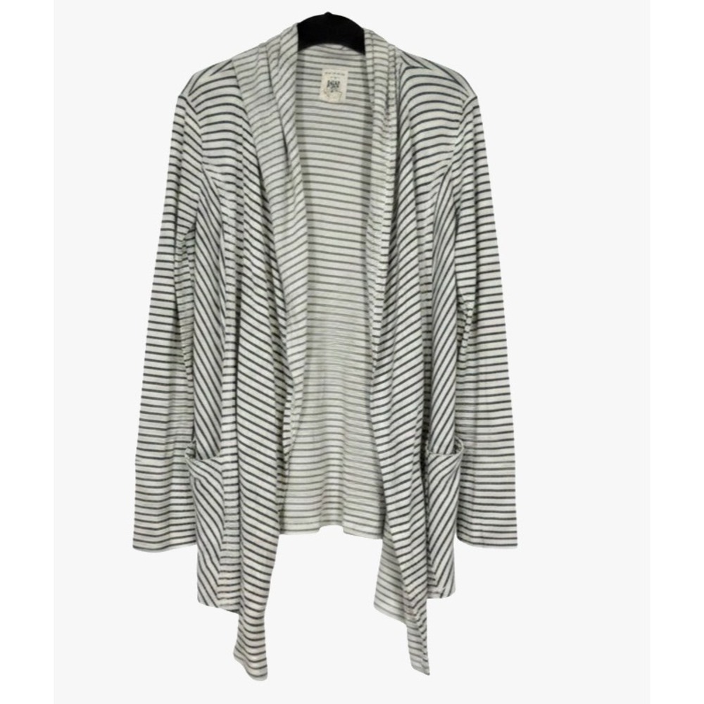 BILLABONG Blue/White Stripes THERMAL KNIT Open Front HOODED DRAPED CARDIGAN Sz S